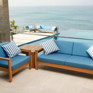 Linear Two Seater Settee Deep Seating Solid Teak Waterproof Cushions V by Barlow Tyrie