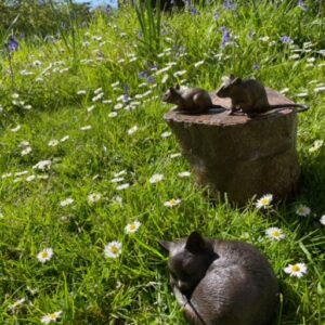 Sleeping Cat And Two Mice Bronze Sculpture 4 | Avant Garden Bronzes
