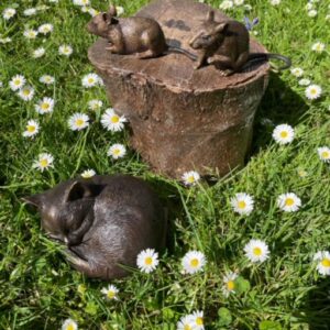 Sleeping Cat And Two Mice Bronze Sculpture 7 | Avant Garden Bronzes