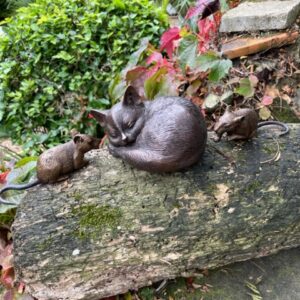 Sleeping Cat And Two Mice Bronze Sculpture 8 | Avant Garden Bronzes