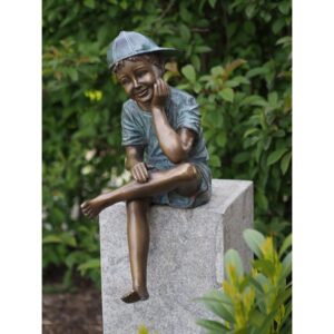 Solid Bronze Boy With Cap Sitting 2