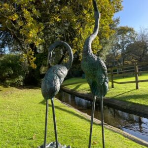 Bronze Bird Fountain Crane Pair Sculpture Water Feature FO 34 5 | Avant Garden Bronzes