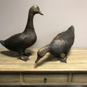 Walking Goose Feeding Duck Bronze Sculptures 7 | Avant Garden Bronzes