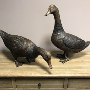 Feeding Duck Walking Goose Bronze Sculptures 1 | Avant Garden Bronzes