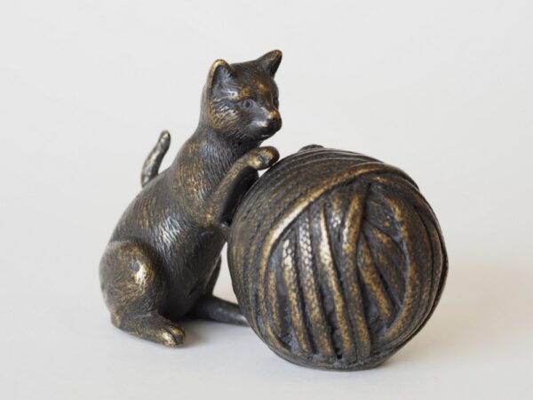 Cat With Wool Ball Cremation Urn Memorial Bronze Sculpture 1 | Avant Garden Bronzes