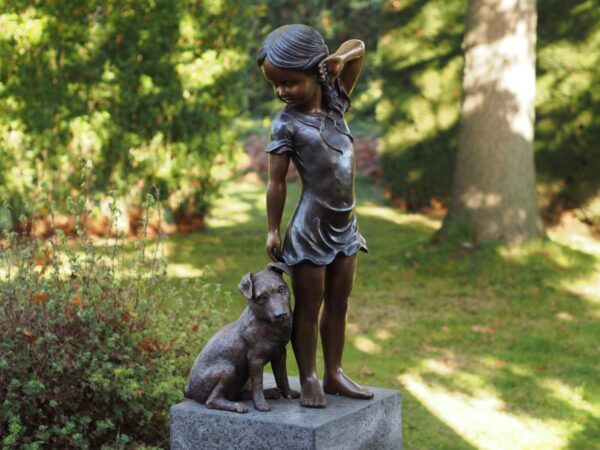 Polly and her Pup Bronze Sculpture 1 | Avant Garden Bronzes