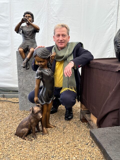 Polly And Her Pup Bronze Sculpture girl with puppy garden statue