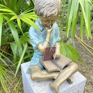 Bronze Young Student Boy Reading Sculpture BO 45 2 | Avant Garden Bronzes