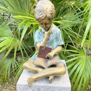 Bronze Young Student Boy Reading Sculpture BO 45 3 | Avant Garden Bronzes