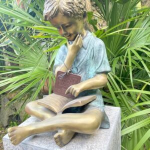 Bronze Young Student Boy Reading Sculpture BO 45 4 | Avant Garden Bronzes