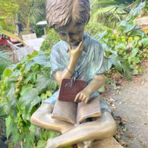Bronze Young Student Boy Reading Sculpture BO 45 5 | Avant Garden Bronzes