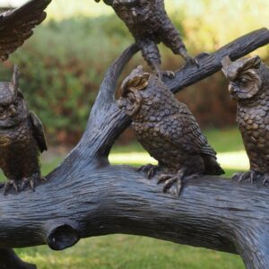 Parliment of Owls on Tree Bronze Sculpture Detail 1 | Avant Garden Bronzes