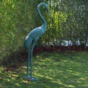 Verdigris Crane Head Bowed Bronze Sculpture Water Feature 1 | Avant Garden Bronzes