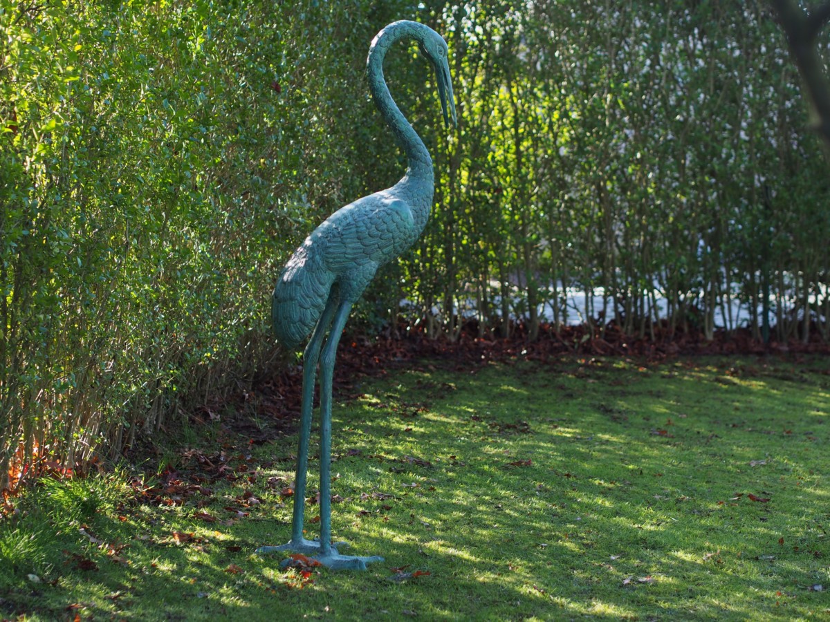 Verdigris Crane Head Bowed Bronze Bird Sculpture Water Feature 1 | Avant Garden Bronzes