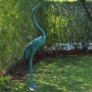 Verdigris Crane Head Up Bronze Bird Sculpture Water Feature 1 | Avant Garden Bronzes