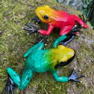 Bronze Frog Pair Exotic Rain Forest Red and Green Sculpture MI 37 1 | Avant Garden Bronzes