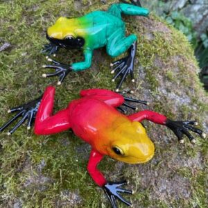 Bronze Frog Pair Exotic Rain Forest Red and Green Sculpture MI 37 3 | Avant Garden Bronzes