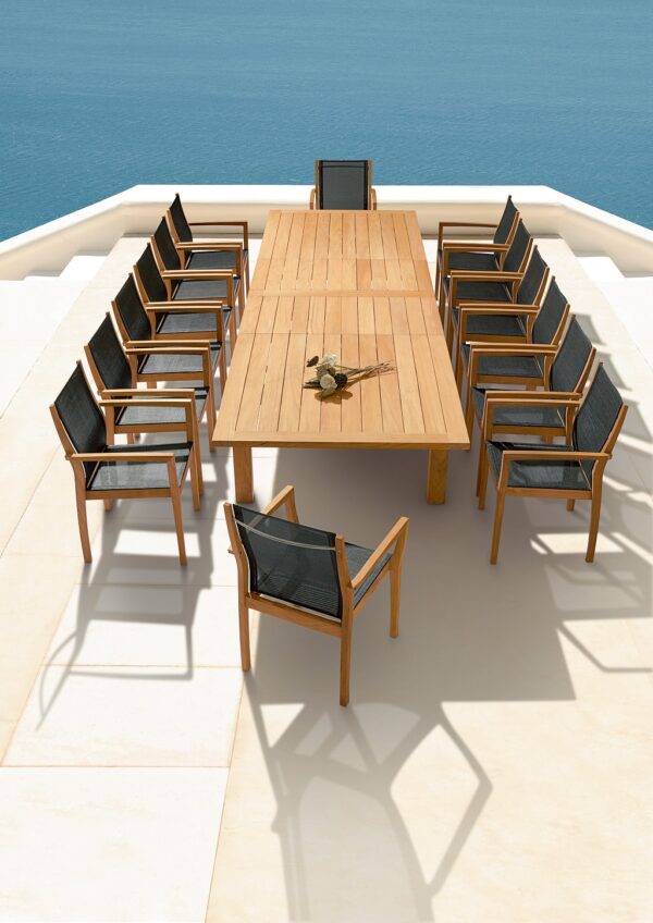 Apex 390 Suite Extending Table Solid Teak 14 Horizon Armchairs 1 | Avant Garden Bronzes