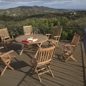 Ascot 110 Circular Dining Suite Solid Teak Table & Chairs 1 | Avant Garden Bronzes