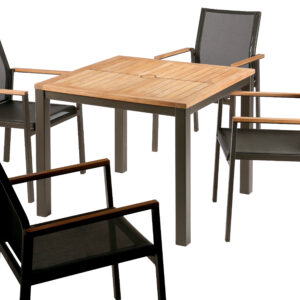 Aura 90 Dining Suite - Teak Top Table And 4 Dining Armchairs Set