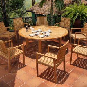 Drummond 180 Suite Solid Teak Dining Table Monaco Armchairs 1 | Avant Garden Bronzes