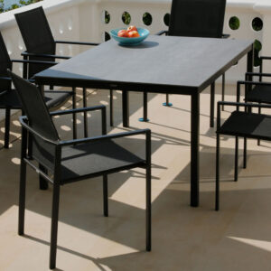 Equinox 150 Dining Suite Dusk Ceramic Top & Black Powder Coated Frame 6 Chairs 1 | Avant Garden Bronzes