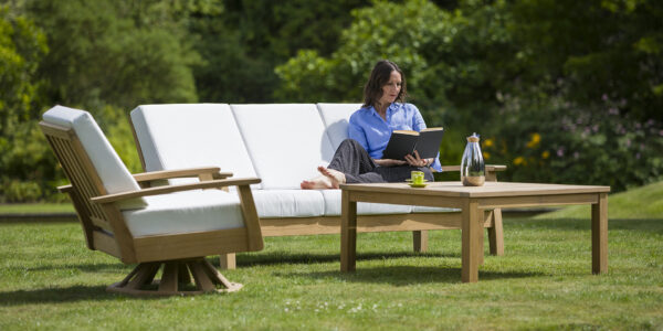 Haven Three Seater Settee Deep Seating Lounge Solid Teak Waterproof Cushions 1 | Avant Garden Bronzes