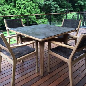 Monterey Oxide 100 Teak Suite Table & 4 Carver Armchairs 1 | Avant Garden Bronzes