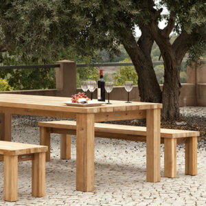 Titan 240cm Dining Suite Rustic Teak Table & Benches 2 | Avant Garden Bronzes