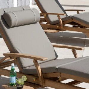 Capri Ultra Sun Lounger Solid Teak Set of 2 with cushions 1 | Avant Garden Bronzes