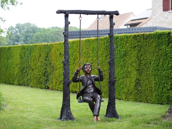 Lifesize Young Boy On Tree Swing Garden Bronze Sculpture FIBO 53 1 | Avant Garden Bronze