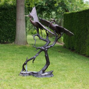 Exotic Garden Crane Birds on Tree Wingspread Bronze Sculpture BI 007 1 | Avant Garden Bronzes