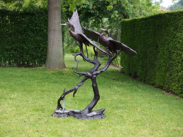 Exotic Garden Crane Birds on Tree Wingspread Bronze Sculpture BI 007 1 | Avant Garden Bronzes