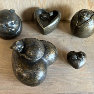 Cat Memorial Urns Large & Small Bronze Sculptures 2