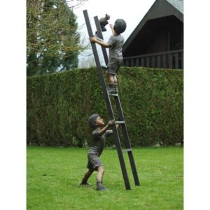 2 Children Climbing On A Ladder With Cat Bronze Sculpture FIBO 56 1 | Avant Garden Bronzes