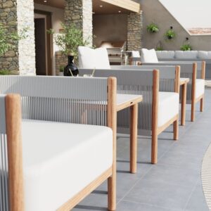 Cocoon Deep Seating Armchair Solid Teak Chalk Cord Garden Furniture by Barlow Tyrie 3 | Avant Garden Bronzes
