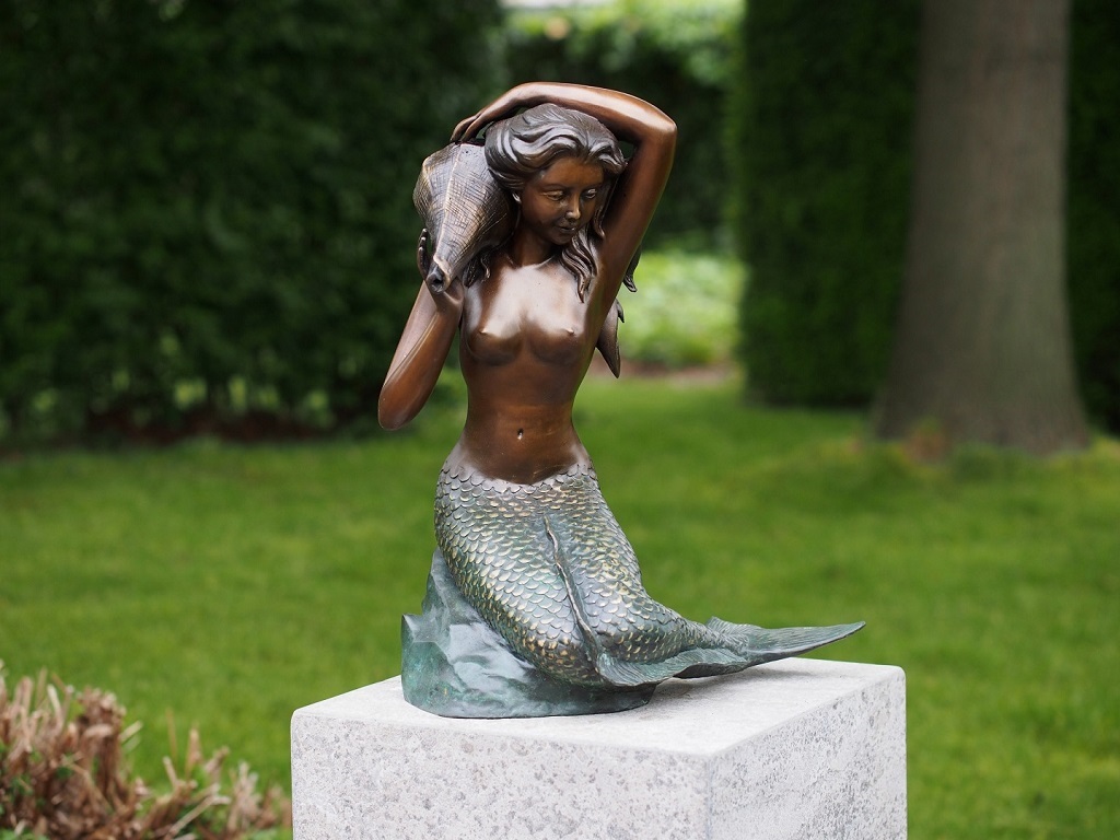 Mermaid Fountain Seated With Shell Water Feature Bronze Sculpture FO 92 1 | Avant Garden Bronzes