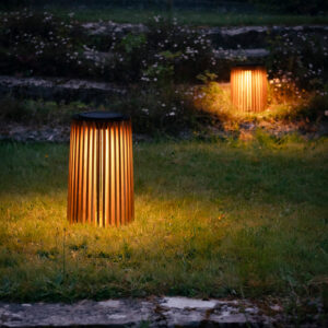 Maya Large & Small Teak Lamp Solar Garden Lighting by Vincent Sheppard 2 | Avant Garden Bronzes