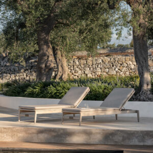 David Sunlounger Stained Brushed Teak & Rope inc Outdoor Cushion by Vincent Sheppard 2 | Avant Garden Bronzes