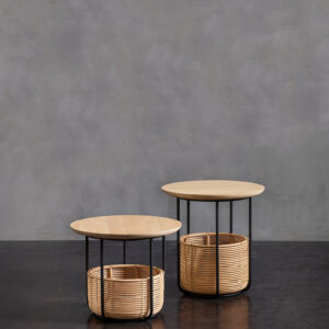 Basket Tables Small & Medium Rattan Side Table with Oak Top by Vincent Sheppard 4 | Avant Garden Bronzes