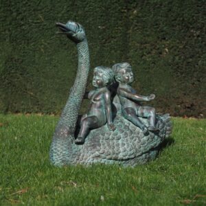 Ride A White Swan Fountain with three little children Bronze Sculpture 1 | Avant Garden Bronzes