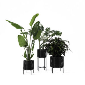 Black Ivo Medium Plant Stand With HDPE Wicker By Vincent Sheppard 1 | Avant Garden Bronzes