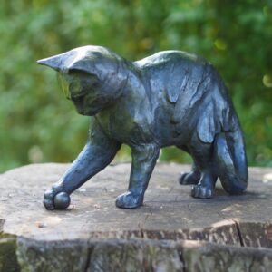 Pussy Cat Playing With Ball Bronze Sculpture | Avant Garden Bronzes