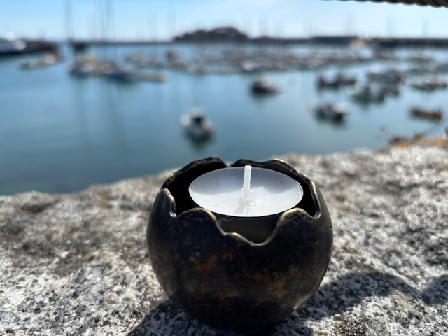 Mini Candle Holder Memorial Cremation Urn Solid Bronze Sculpture MESU 125