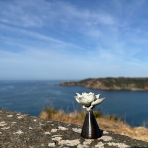 White Flower Memorial Cremation Urn Mini Solid Bronze Sculpture Mesu 108