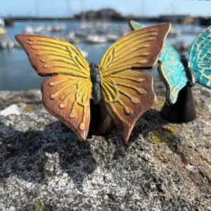 Yellow Butterfly Stand Cremation Mini Urn Memorial Solid Bronze Sculpture MESU 129