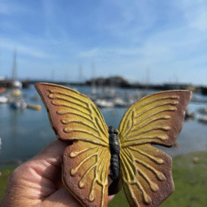 Yellow Butterfly Stand Cremation Mini Urn Memorial Solid Bronze Sculpture MESU 129