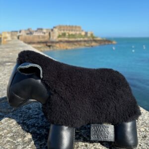 Black Sheep Doorstop Handmade Merino Sheepskin And Leather 1 | Guernsey Treasures