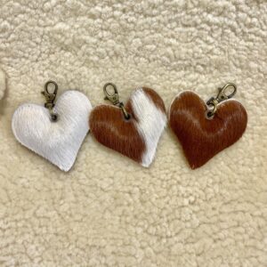 Tan Guernsey Cow Cowhide Heart Keyring By Guernsey Treasures