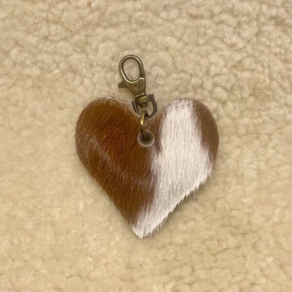 Guernsey Cow Cowhide Heart Keyring By Guernsey Treasures